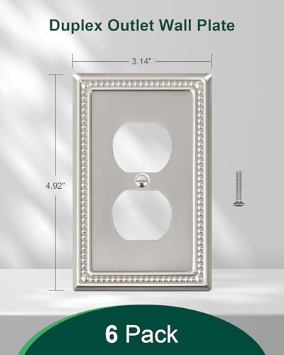 Single Duplex Switch Plate & Outlet Cover Set Brushed Nickel 6 Pack - Treewell