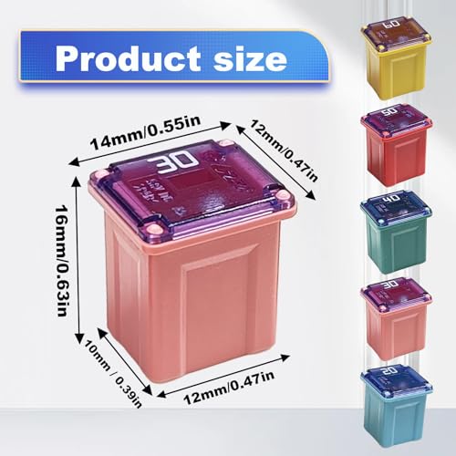 Pleoos Low Profile Jcase Fuse Kit 10Pcs for Cars Trucks SUVs - 20A-60A, Includes Color-Coded Blown Fuses (Variation: LOW)