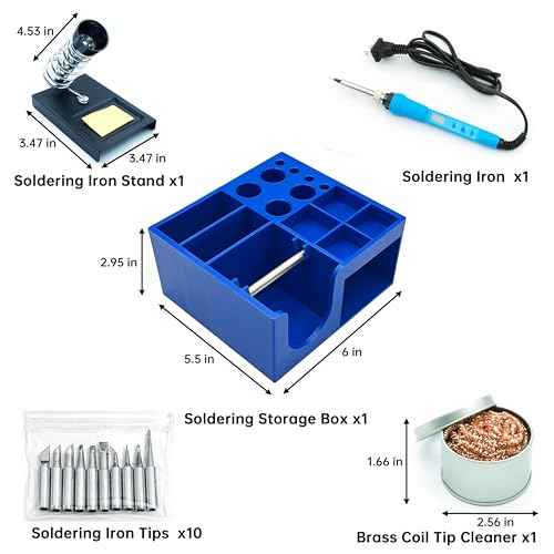 Soldering Iron Stands with Soldering Iron Soldering Iron Tip Soldering Storage Box Brass Cleaning Wire; Cleaning Sponge; Soldering Tip Cleaner Tweezers Set Professional Electronic Soldering Kit