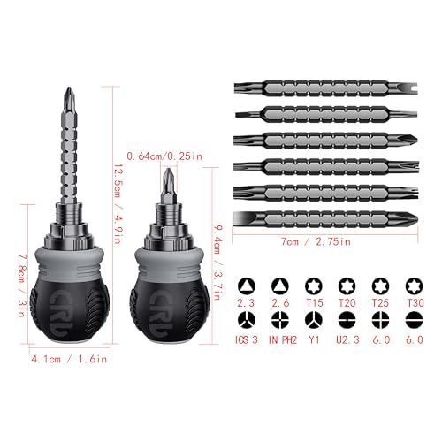 Short ratchet screwdriver CR-V hardened hard dual-purpose screwdriver head Telescopic dual-purpose screwdriver cross Slotted screwdriver head Screwdriver powerful magnetic multi-function