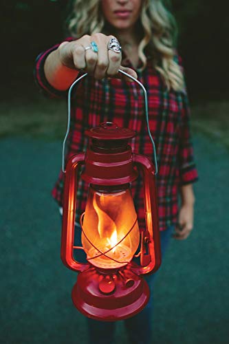 12 Inch Stansport Hurricane Lantern - Red Metal Oil Lamp with Adjustable Wick & Glass Globe, Portable Emergency & Camping Light