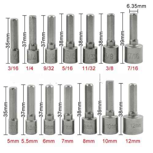 EMSTAR 14PCS Power Nut Driver Set Bit for Impact Drill, Metric Socket Wrench Screw 1/4'' Nut Driver Hex Metric & SAE Socket Wrench