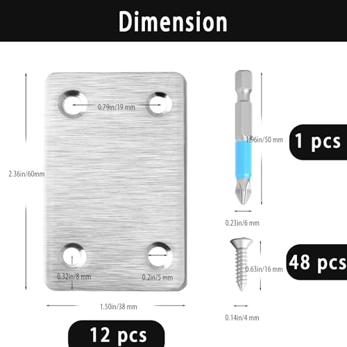 Anterrific 12 Pcs Stainless Steel Mending Plates 2.36 Inch Silver for Furniture & Wood Repair