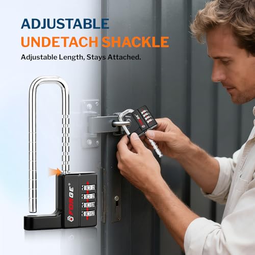 Forge Black Combination Lock with Adjustable Shackle 1.57-3.85" - Keyless Security