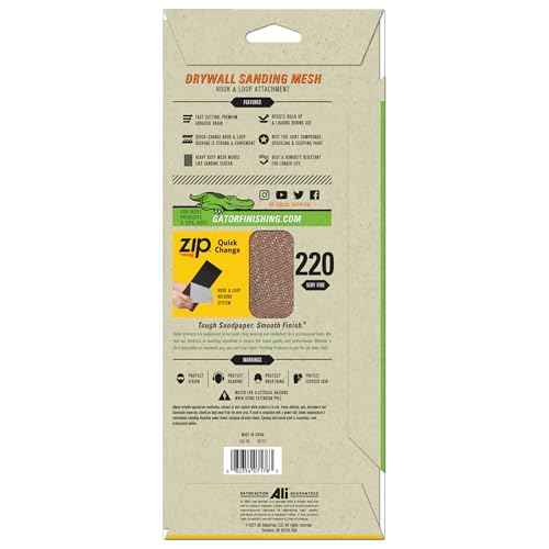 Gator 7178 Hook and Loop Very Fine 220-Grit Screen Drywall Sanding Mesh Sandpaper, 4.5 x 10.5 Inch, 4 Sheets