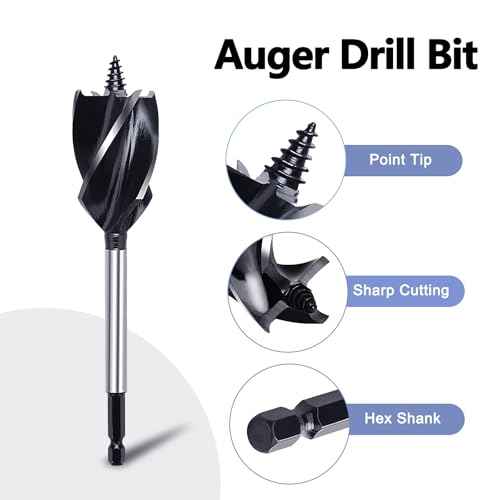 1 inch x 6-1/2 inch Auger Drill Bit for Wood, 1/4 inch Hex Shank Auger Drill Bit for Hard Wood,Soft Wood, Plywood and DIY Project (1 in x 6-1/2 in) GRIXLEN