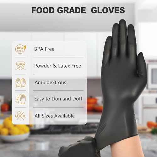 Black Vinyl Gloves, Food Grade Gloves Disposable Latex Free & Powder Free, Guantes for Cleaning Cooking Food Prep