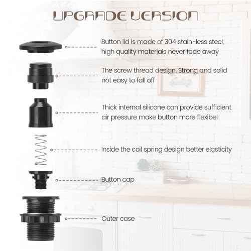 Garbage Disposal Air Switch Kit Sink Top Waste Disposal Long Stainless Steel Black On/Off Air Button Food and Waste Disposals Part by Etoolcity, UL Listed
