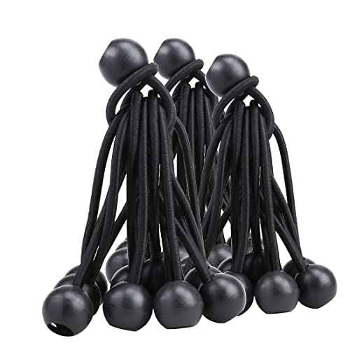 AOPRIE 30 Pack Heavy Duty 4-Inch Black Bungee Balls - Weather Resistant Tie Downs