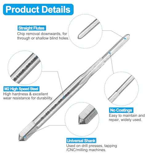 uxcell Tap and Drill Bit Set, 2pcs 2-56 UNC Straight Flute Thread Screw Taps & 2pcs 1.8mm Twist Drill Bits, HSS-6542 Tapping Threading Tool Kit