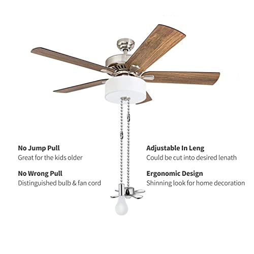 Sunswan Nickel Beaded Fan Pull Chain Set - 2pcs 13.6 Inches with Connector, Ceiling Fan & Light Switch Extension