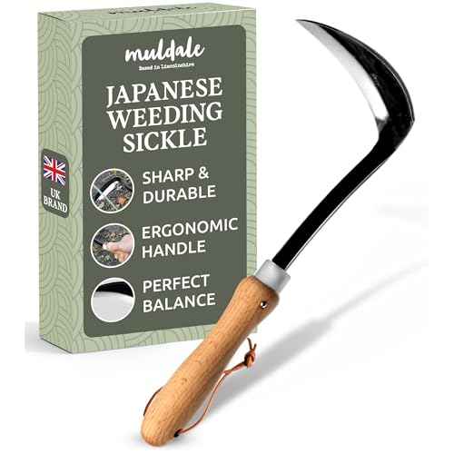 Muldale Japanese Weeding Sickle ? Curved Razor Hand Hoe Garden Tool with Ergonomic Wooden Handle for Easy Manual Weeding & Gardening