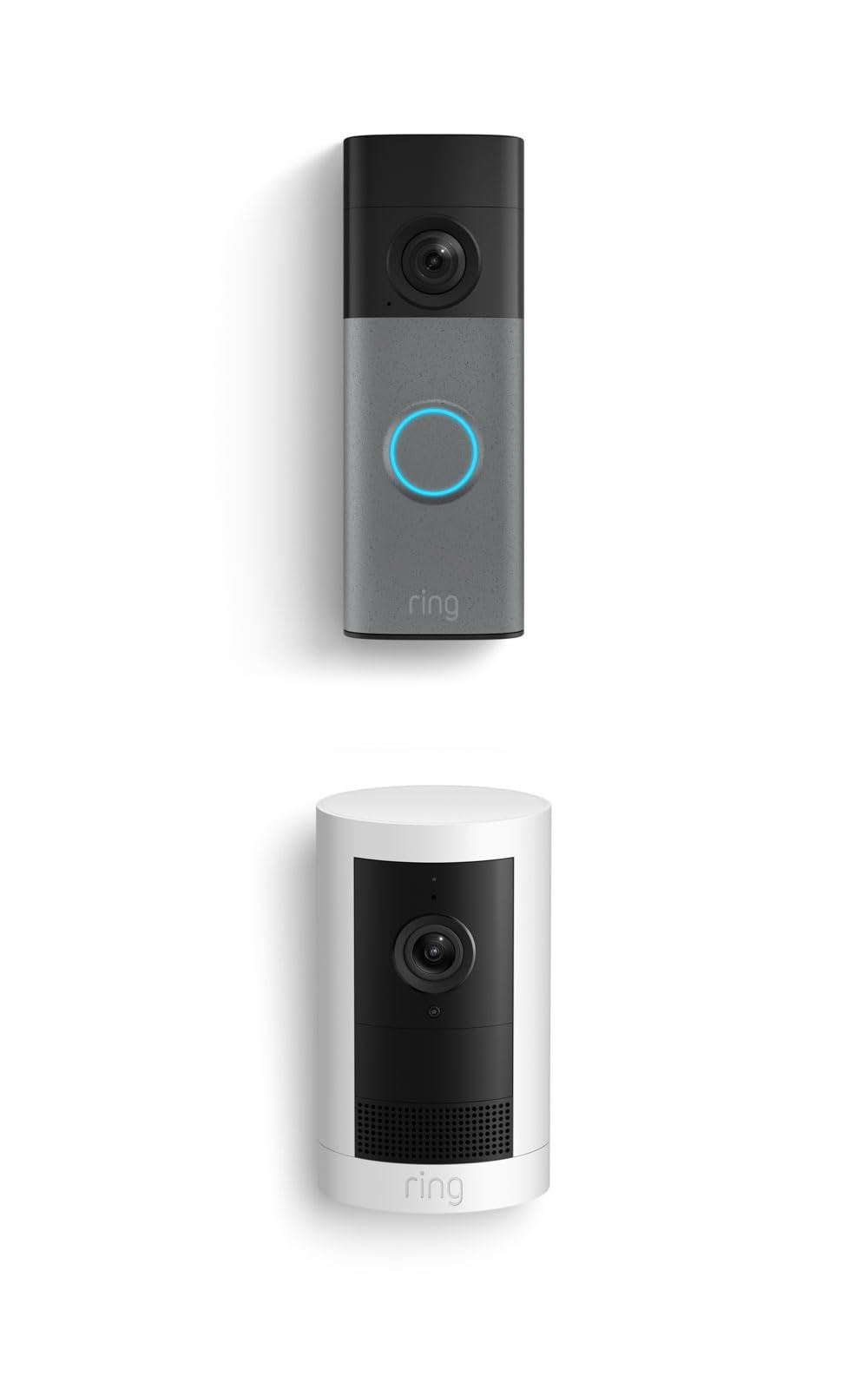 Ring Battery Doorbell (newest model), Speckled Gray with Outdoor Cam Plus, White