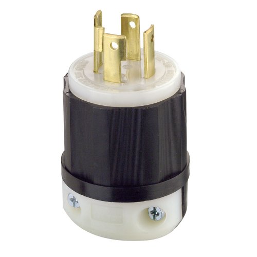 Leviton Industrial Grade 30 Amp 480V 3-Phase Locking Plug NEMA L16-30P - Black-White, Model 2731