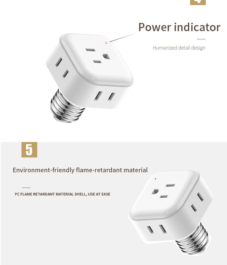 Onite White E26/E27 Light Socket Outlet Adapter 1000W, Indoor/Outdoor, 1 Pack