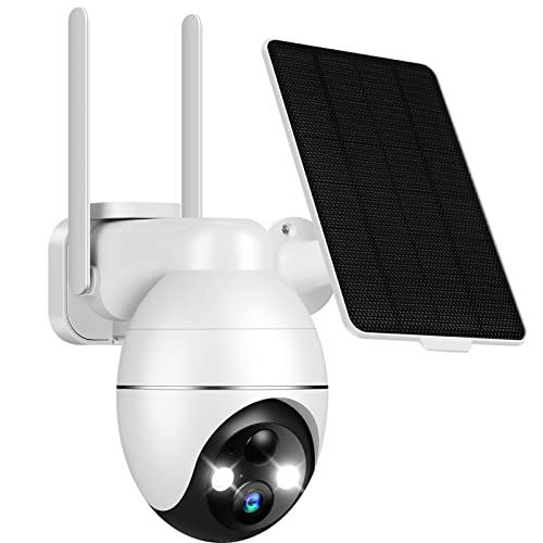 Solar Security Cameras Wireless Outdoor, 2K PTZ Solar Cameras for Home Security, 2.4G Wi-Fi Outdoor Camera Wireless with PIR, Color Night Vision, 2-Way Talk, 4dbi, Spotlight/Siren