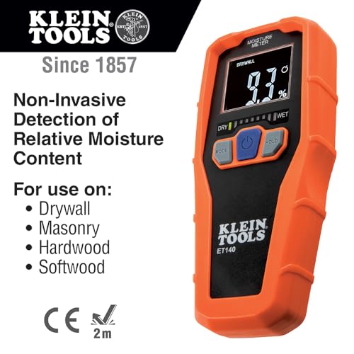 Klein ET140 Pinless Moisture Meter for Building Materials, Detects Up to 3/4-Inch