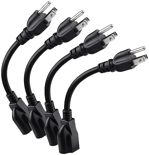 Miady 4-Pack Short Power Extension Cord 16AWG 13A 8 Inch Non-Lighted Plug