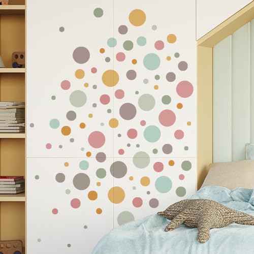 178 Pcs Bohemian Wall Decal with Polka Dots & Rainbows - Neutral Nursery Decor, Self-Adhesive Removable Wall Stickers for Kids Room, Living Room, Classroom, Home & School Decoration (Peel and Stick)