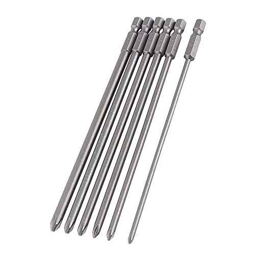 6Pcs Long Phillips Screwdriver Bits Set ? 150mm Magnetic No-Slip Phillips Bits, 1/4" Hex Shank S2 Steel Cross Head Screwdriver Bit Set (PH1 PH2)