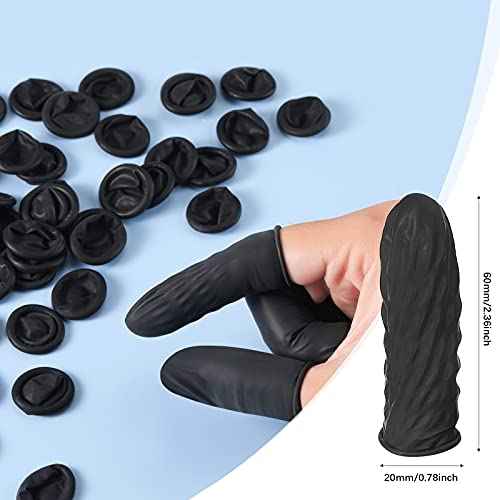400 Pcs Disposable Latex Finger Cots Protective Fingertips Gloves Black Finger Sleeves Protectors for Industrial, Beauty and More, 2.4 x 0.8 Inch