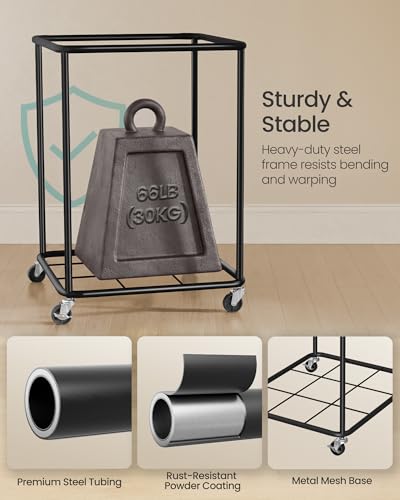 SONGMICS 45 Gallon Laundry Basket with Wheels, Removable Liner Bag 170L-Rectangular Ink Black