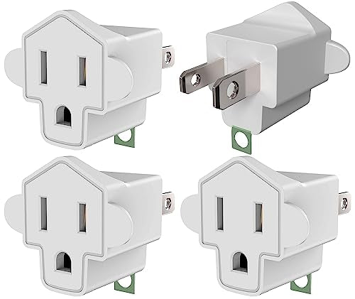 JACKYLED 4-Pack Fireproof 3 Prong to 2 Prong Electrical Adapter, Ivory White