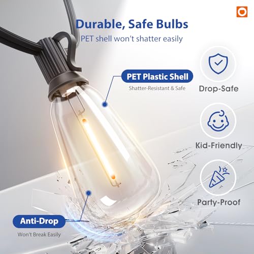 addlon 100FT Outdoor String Lights with 30 Sockets, Waterproof Dimmable LED with Remote