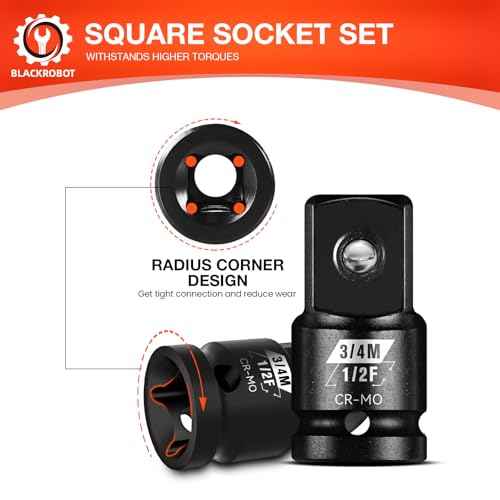 BLACKROBOT 1/2¡±F To 3/4¡±M Impact Socket Adapter, Cr-Mo Steel Exceeds ANSI Standards, Square Drive Reducer for Impact Driver Wrench