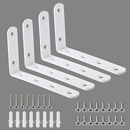 Alise White Floating Shelf Brackets 5x3 Inch, Heavy Duty L Wall Mounts, 4 Pcs