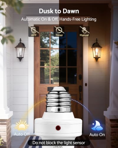 White E26 Dusk to Dawn Light Sensor Socket 300° Rotatable Outdoor Bulb Holder