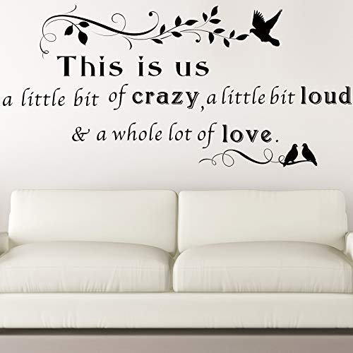 This is Us Crazy Loud Love Wall Stickers Family Lettering Wall Decals Inspirational Saying Stickers for Living Bedroom Home Decorations