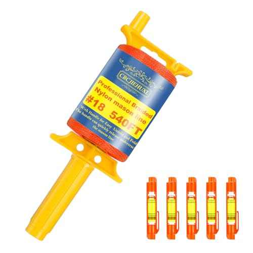 Mason Line with Handle #18, 540 Ft String, with 5 Built-in Levels and Spool Fluorescent String Line, Braided Nylon String for Gardening or Masonry Tools, Construction Twine for Outdoor Projects