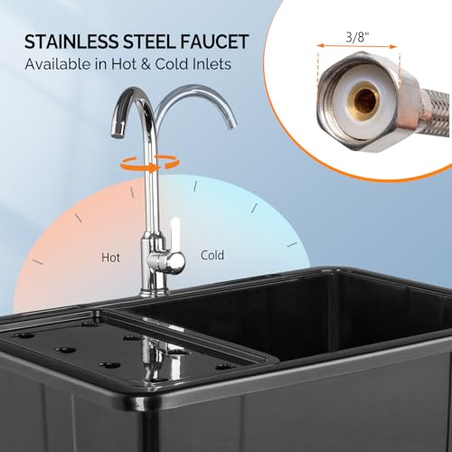 VINGLI Black 20-Gallon Utility Sink with Stainless Steel Faucet, Freestanding Laundry Tub 32W x 22D x 36H