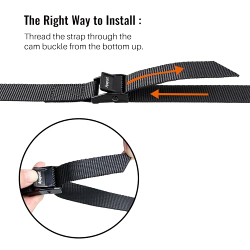 Ayaport Adjustable 0.75'' x 48'' Lashing Straps with Buckles, Black, 4 Pack