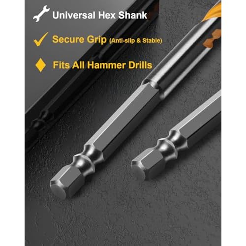 10PCS 6-Inch YG10X Carbide Concrete Masonry Drill Bits, Shockproof Hex Shank - Deep Drilling for Glass/Brick/Cement/Tile, 5/32"-1/2", High-Speed Heavy-Duty