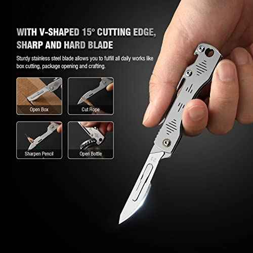 Folding Scalpel Knife, Scalpel Pocket Knife, Scalpels Surgical with 10pcs #23 Replaceable Razor Blades, Bottle Opener - Bread Lame Dough Scoring Tool, EDC Utility Knives, Small Keychain Knives for Men Outdoor Skinning