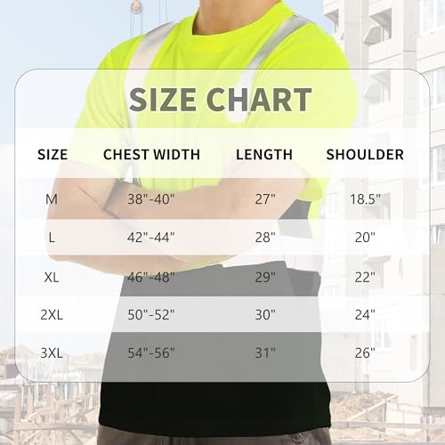 FATONE Hi Vis T Shirt Class 2 High Visibility Safety Shirts for Men Breathable Construction Work Mesh Short Sleeve with Pocket, 3PCS, Black Bottom Yellow L