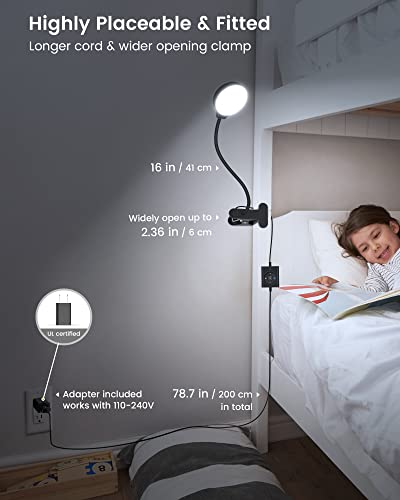 Black Glocusent 5W Clip-On Reading Light with 3 Color Modes & 5 Brightness Levels for Bed