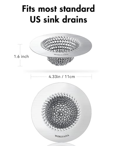 WOKDADA Reversible Kitchen Sink Drain Strainer Bright Silver - Anti-Clog Flat Edge Design