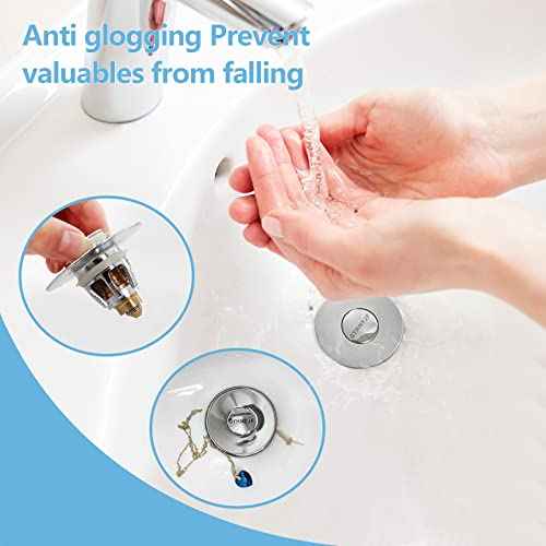 Bathroom Sink Stopper with Hair Catcher ? Universal Pop-Up Drain Strainer for 1.1?1.5 inch US Standard Sink Drain Holes, Anti-Clog Basin Stopper, Silver
