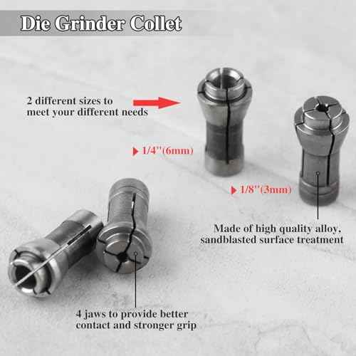 4 Pcs Die Grinder Collet Grinding Machine Clamping Collet Adapter 1/4" and 1/8" Arbors Shank, 2 Pack 3mm and 2 Pack 6mm Grinding Machine Clamp Engraving Chuck Die Grinder Tool
