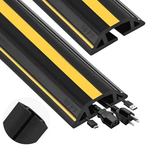 MYFAMIREA 20FT Floor Cord Cover Heavy Duty Cable Cover Protector 3 Channels Extension PVC Floor Wire Cover Outdoor Cord Hider Management Cord Cover for Wire on Floor Home Office Outdoor (2PCS 10FT)