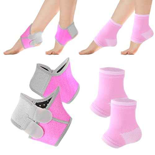 Prasacco 2 Pairs Kids Ankle Brace Set, Knitted Ankle Sleeve Sock Support Pink Ankle Support Elastic Kids Compression Socks Ankle Sleeve Breathable Compression Sleeves for Jogging Running Fitness