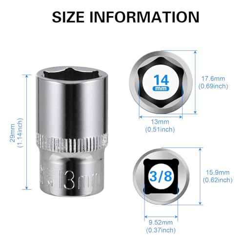 8-Piece 13mm Shallow Sockets, 3/8-Inch Drive, 6-Point, Corrosion Resistance, Compatible with Standard Ratchet Wrenches and Tools