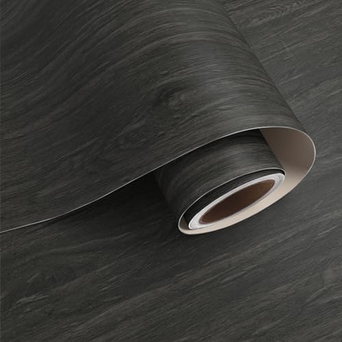 VaryPaper 15.7''x78.7'' Dark Grey Brown Wood Grain Contact Paper Peel and Stick Wood Wallpaper for Bedroom Removable Waterproof Self Adhesive Wood Vinyl Wrap for Cabinets Countertops Desk Furniture