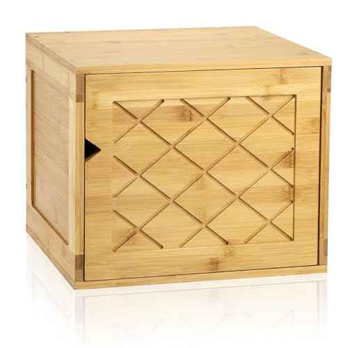 Fasmov Cube Storage Organizer, Bamboo Cube Bookshelf, Stackable Connect Storage Cube Cubby Organizer with Door, Stackable Cubes Bin for Bedroom, Home and Office