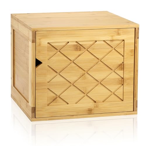 Fasmov Cube Storage Organizer, Bamboo Cube Bookshelf, Stackable Connect Storage Cube Cubby Organizer with Door, Stackable Cubes Bin for Bedroom, Home and Office