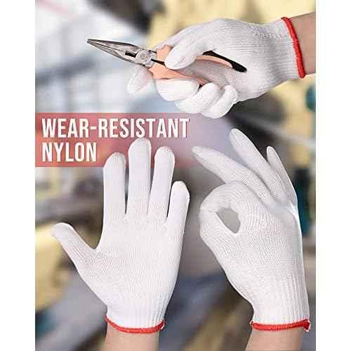 Honeydak 96 Pairs White Cotton Hand Gloves, Cotton Safety Liner Gloves Grip Knit Gloves for Men, Women, BBQ, Hand Repair, Painter Mechanic Warehouse Gardening