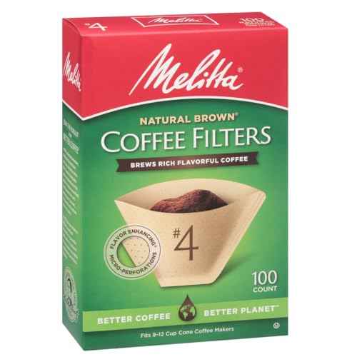 Melitta #4 Cone Coffee Filters, Natural Brown, 100 Count (Pack Of 3), 300 Total Filters - Fits all 8-12 Cup Cone Coffee Makers and Pour-Overs, Compostable, Tear-Resistant, Made in USA